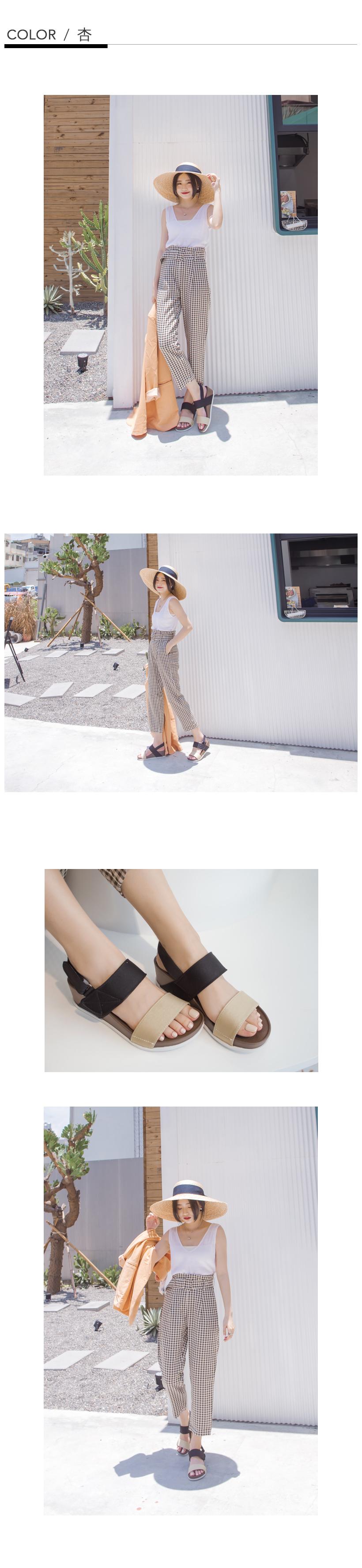 訂製款 防潑水一字撞色楔型涼鞋 杏 大尺碼 Fmshoes女鞋購物網站