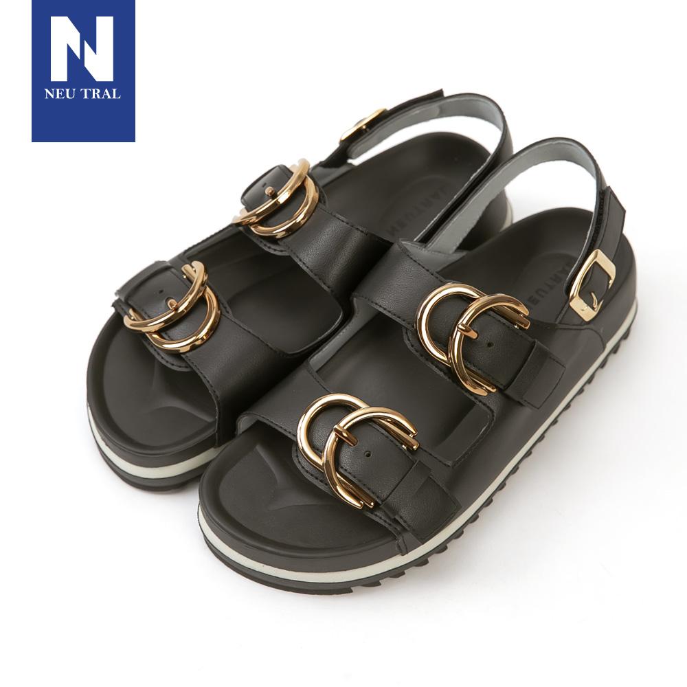 NeuTral 涼感金屬圓釦休閒涼鞋 黑